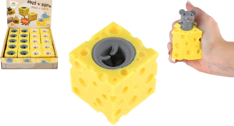 Giocattolo antistress da schiacciare Topolino nel formaggio, 2 colori