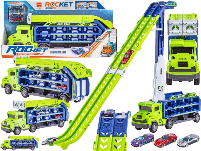 Camion trasportatore con rampa di lancio – camion e 3 macchinine