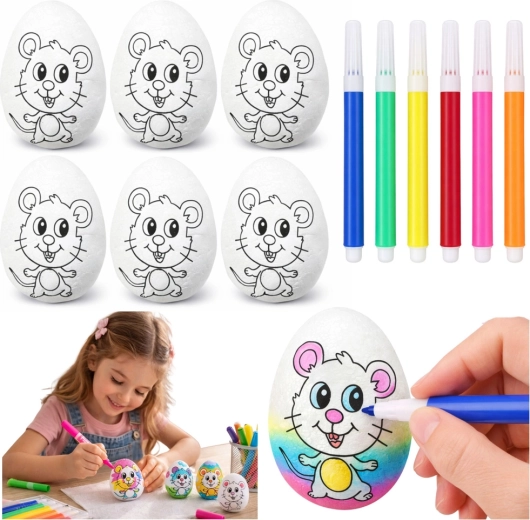 Uova di Pasqua in polistirolo da colorare con pennarelli e motivo a forma di topolino - 6 pezzi