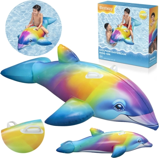 Bestway delfino cavalcabile gonfiabile per l’acqua, multicolore, 168 × 66 cm