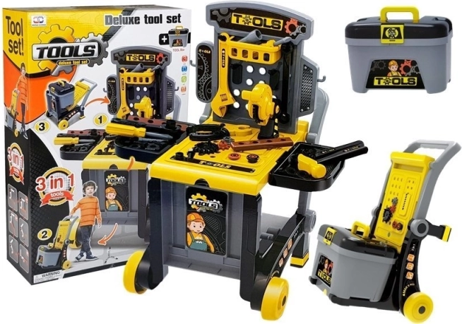 Banco da lavoro per bambini 3 in 1 con carrello e valigetta degli attrezzi