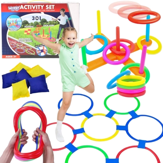 WOOPIE set di giochi da esterno 3 in 1 con serso, cornhole e campana