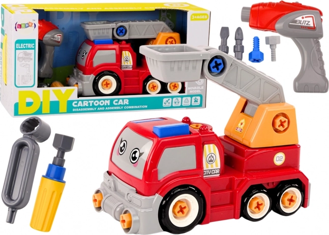 Camion gru a cartoni animati da smontare DIY – rosso
