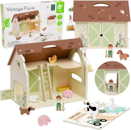 Classic World fattoria vintage in legno con personaggi, 17 pezzi
