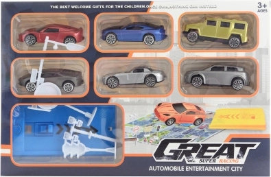 Set di macchinine a lancio con segnaletica e pista