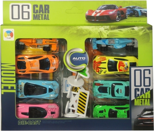 Macchinine in metallo con tappetino da gioco, 8 pz