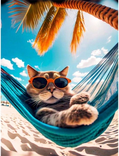 Pittura diamantata – gatto sull’amaca 30 × 40 cm