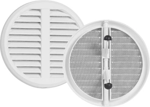 Griglia di ventilazione regolabile con rete e cappuccio, plastica, bianca, diametro 125–160 mm