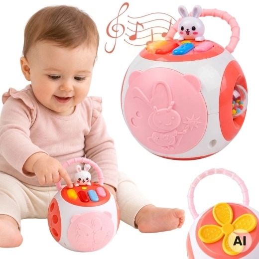 Pallina educativa interattiva Woopie con pianoforte e selezionatore di forme, rosa