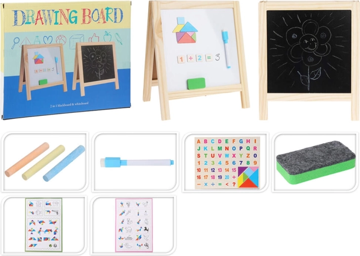 Lavagna magnetica bifacciale per disegno 2in1 32 × 27 cm con accessori