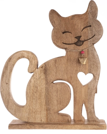 Decorazione in legno Gatto con campanellino