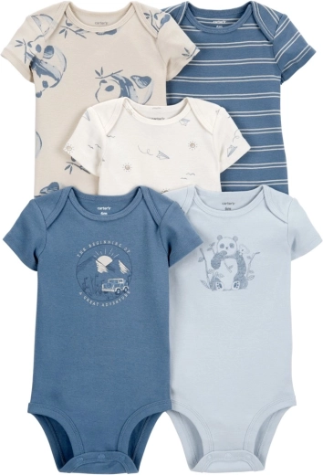 Body Carter’s a manica corta Blue Panda/Airplane per bambini, 5 pz, taglia 56