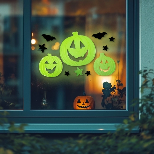Decorazione fosforescente per finestra a forma di zucca per Halloween 29 × 16 cm