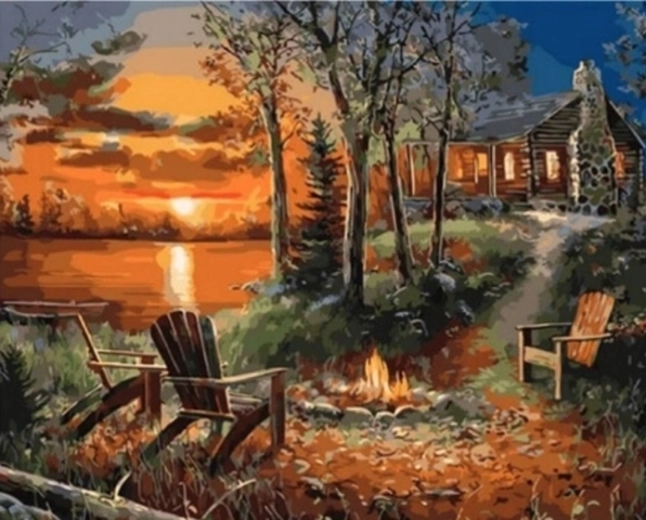 Norimpex Dipingere con i numeri Casa con camino al tramonto 40 × 50 cm
