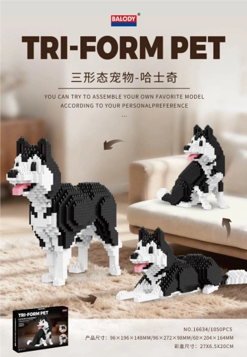 Kit di costruzione cane husky 3 in 1, 1050 pezzi