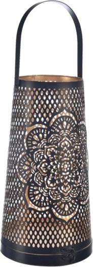 Portacandela in metallo Mandala nero/oro 30 cm