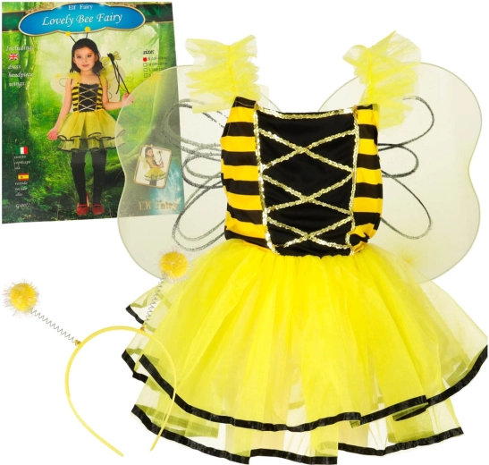 Costume da ape per bambina con vestito, ali e cerchietto