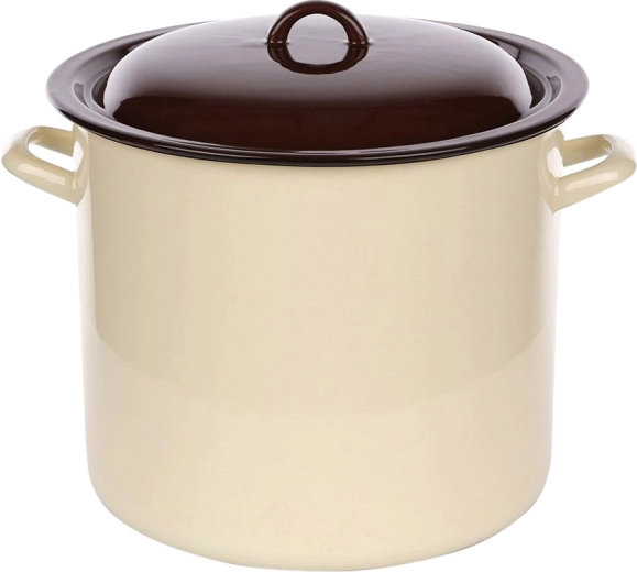 Silesia Rybnik pentola alta smaltata con coperchio 14,2 l color crema con interno scuro