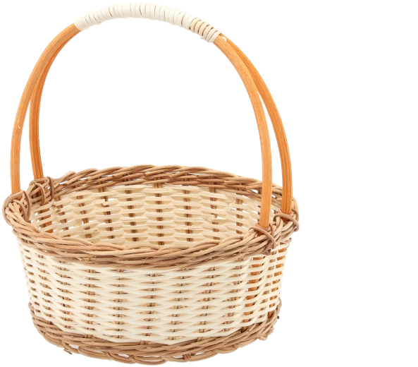 Cestino in rattan con manico in colore naturale con dettagli bianchi 25 × 11/27 cm