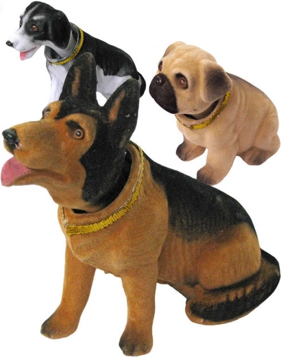 Cagnolino retrò con testa oscillante in plastica vellutata 11–13 cm, vari tipi - 1 pezzo