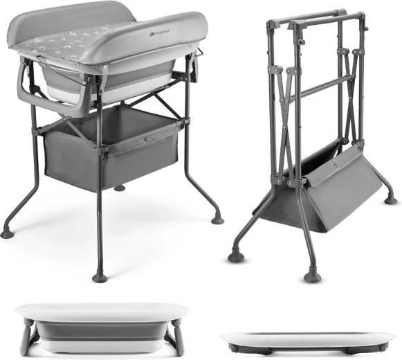 Kinderkraft fasciatoio con vaschetta Bubbly Grey – fasciatoio pieghevole e vaschetta per bambini