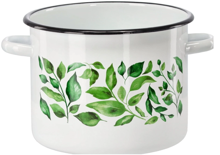 Pentola smaltata 5,5 l 22 cm bianca con motivo Ficus