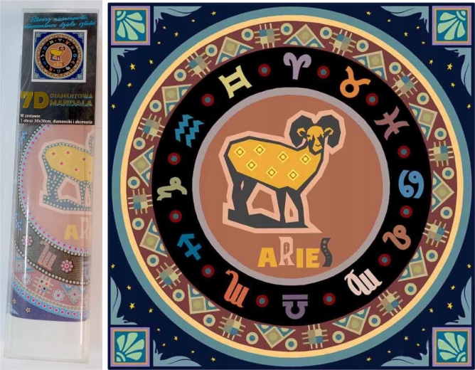 NORIMPEX pittura di diamante 7D Segno zodiacale Ariete 30x30 cm