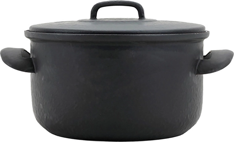 Pentola smaltata con coperchio 24 cm, 5 l – nero opaco con smalto blu