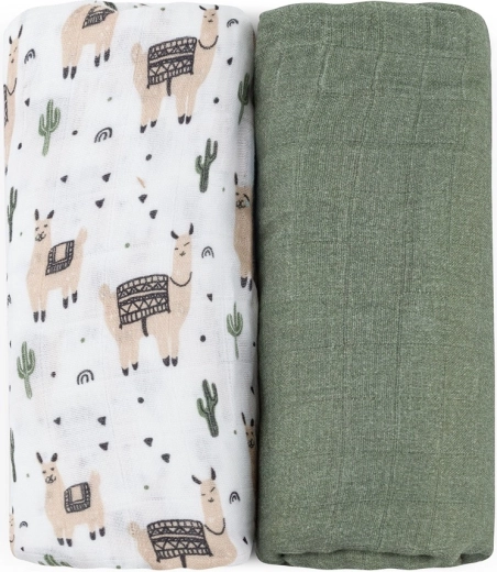 Petite & Mars copertina/involucro in mussola di bambù (fasciatoio) 2 pz Misty llama vibes 120 × 120 cm