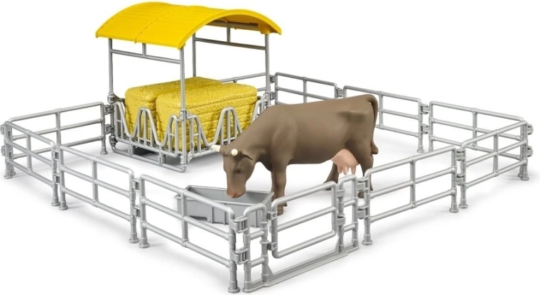 Bruder fienile con recinti e mucca – set di gioco da fattoria