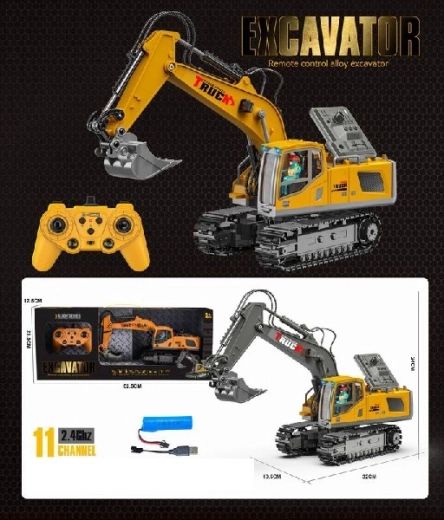 Escavatore cingolato telecomandato in metallo e ABS, 11 canali