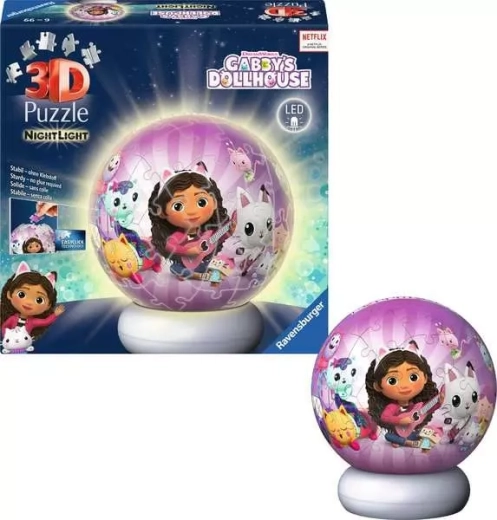 Ravensburger puzzleball 3D luminoso La casa magica di Gabby – edizione notturna (72 pezzi)