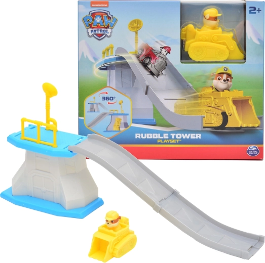 Paw Patrol mini torre con pista di discesa e veicolo di Rubble