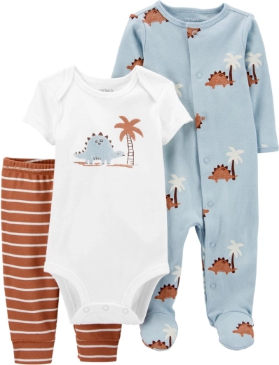 Set Carter's per bambino: body a maniche corte, tutina e pantaloni Blue Dino, taglia 56