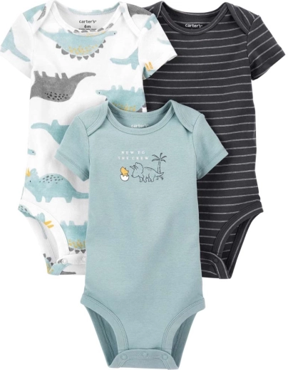 Body Carter’s a maniche corte Blue Dino per bambino, 3 pezzi, neonato