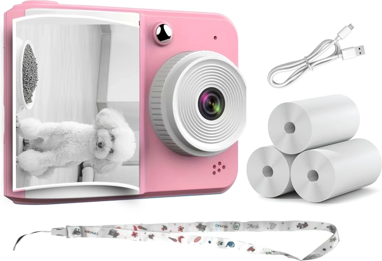 Fotocamera istantanea RENEW FORCE rosa con stampa termica e 3 rotoli di carta