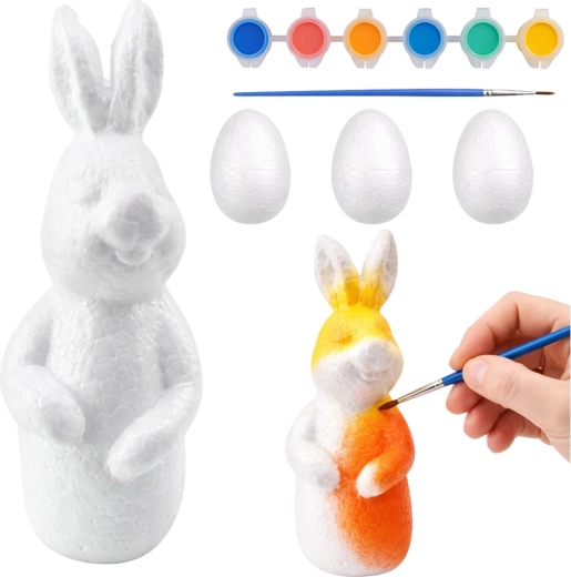 Set per dipingere decorazioni pasquali in polistirolo: coniglietto e 3 uova
