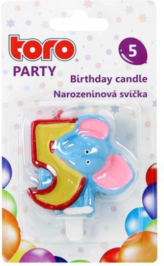 Candela per torta numero 5 con elefante TORO 5 cm