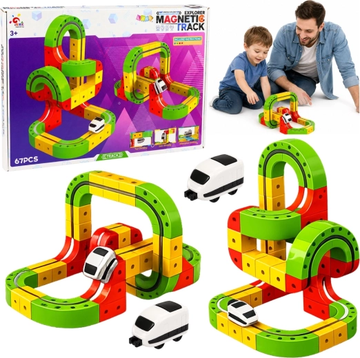 Pista magnetica da costruzione con trenino elettrico 3D (67 pezzi)