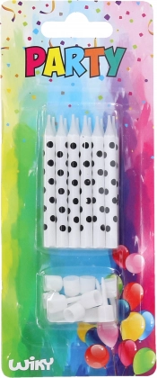 Candeline con pois neri con supporti 12 pz