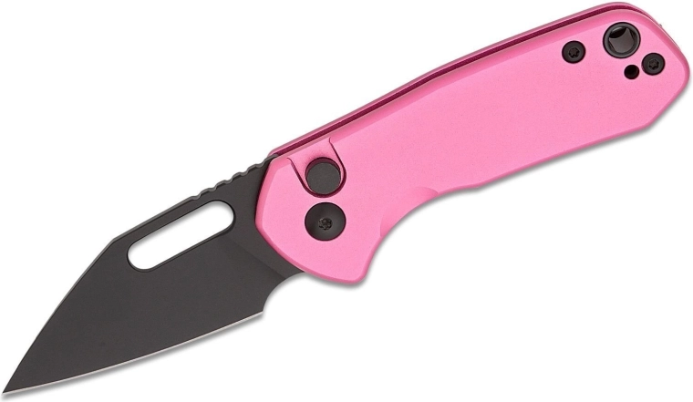 Coltello tascabile CJRB Mini Pyrite, 5,5 cm, lama PVD nera, manico in alluminio rosa