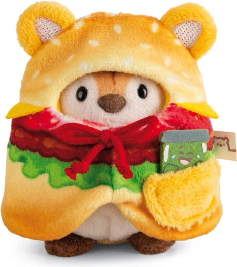 Nici MyMochi tigrotto di peluche Tiggy 8 cm con costume da hamburger e mini cetriolino, set regalo