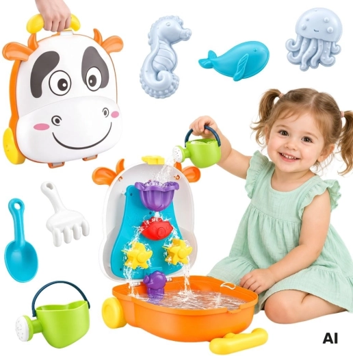 Set per acqua e sabbia in valigetta a forma di mucca 2 in 1 Woopie