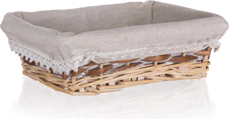 Cestino rettangolare in vimini Duo 21 × 16 cm con bordo in pizzo