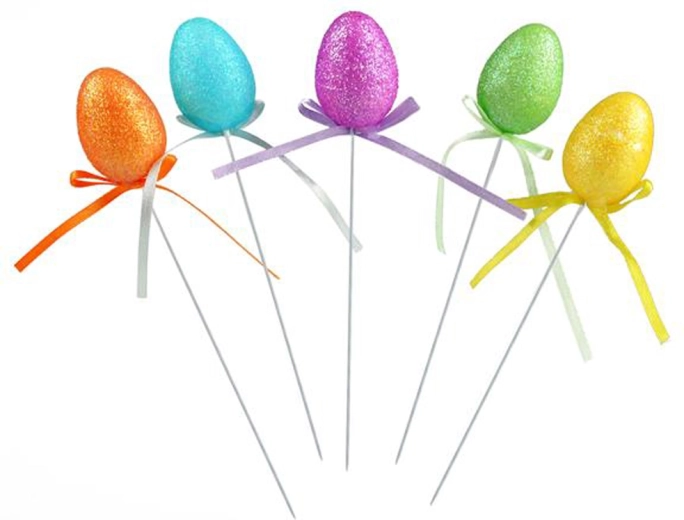 Uova di Pasqua glitterate su stecco, 5 pz