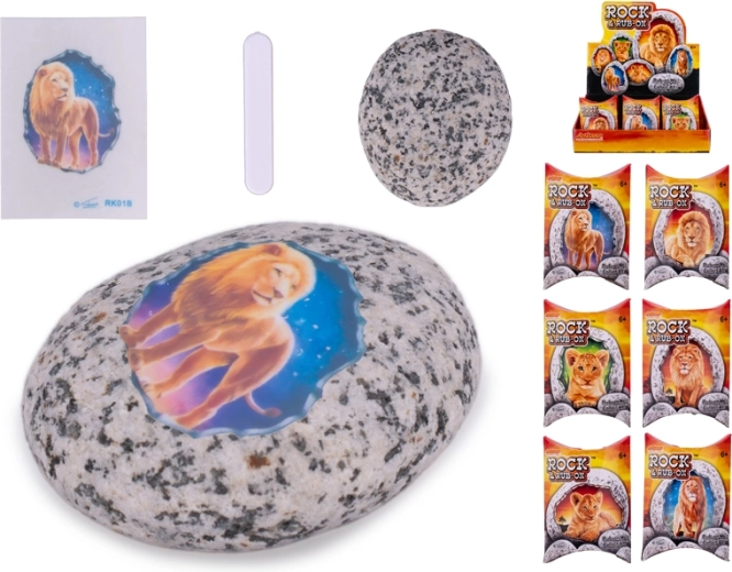 Sasso con adesivo – safari leone, set creativo per bambini
