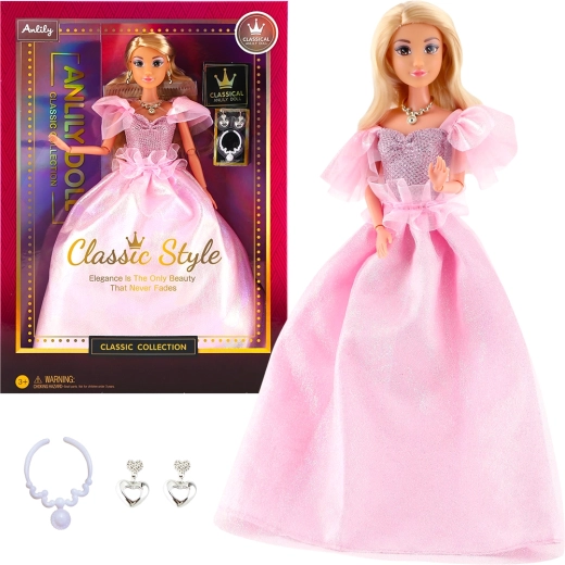 Bambola alla moda con abito da sera rosa