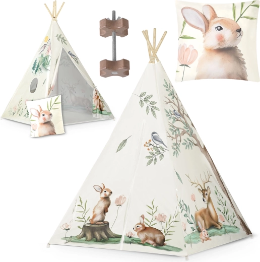 Teepee per bambini NUKIDO – motivi forestali beige