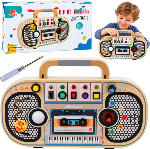 Radio sensoriale interattiva in legno con luci LED e suoni