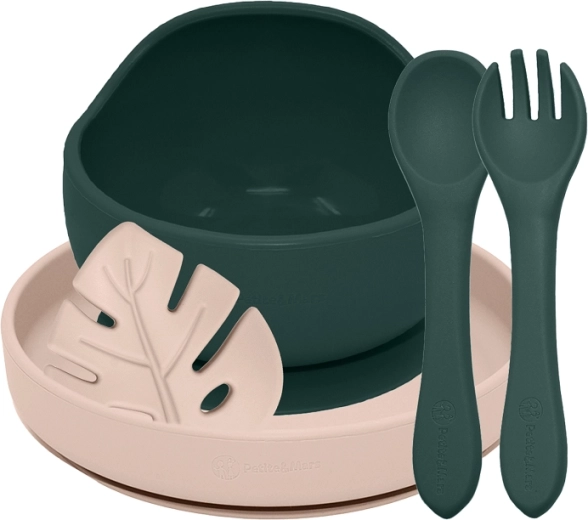 Set pappa in silicone Petite&Mars Take&Match misty green / desert sand 6m+ (4 pz)